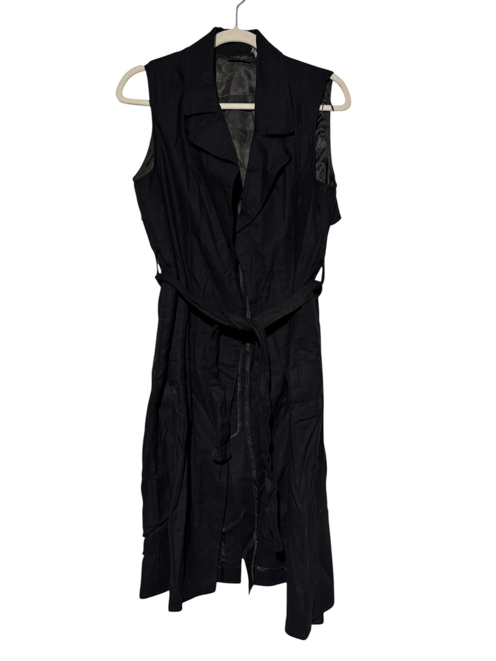 Dress Forum Trench Coat Vest Dress Size Medium Black Sleeveless Cotton Linen